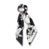 Black Floral Dot Satin Scarf Scrunchie