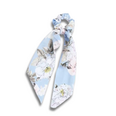 Blue Floral Dot Satin Scarf Scrunchie