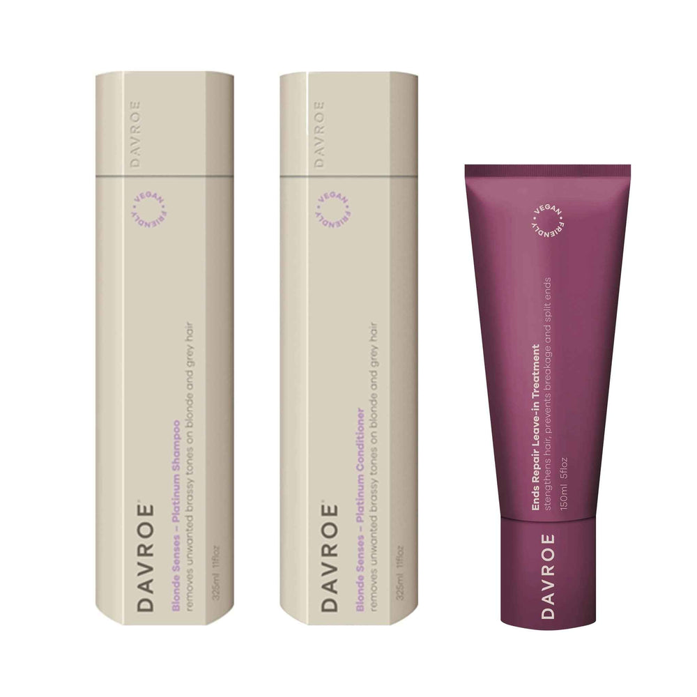 Davroe Blonde Senses Platinum Shampoo, Conditioner & Ends Repair Leave-In Treatment