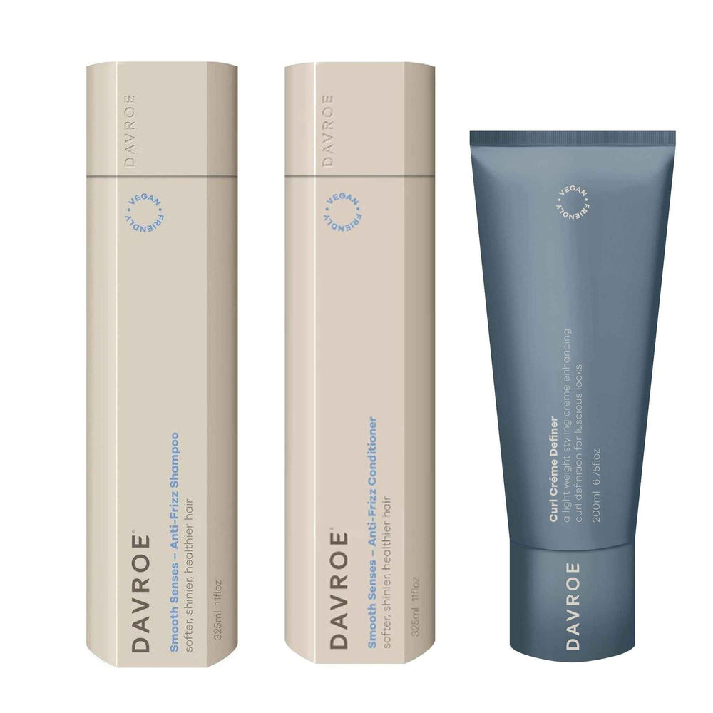 Davroe Smooth Senses Anti-Frizz Shampoo, Conditioner and Curl Crème Definer Trio