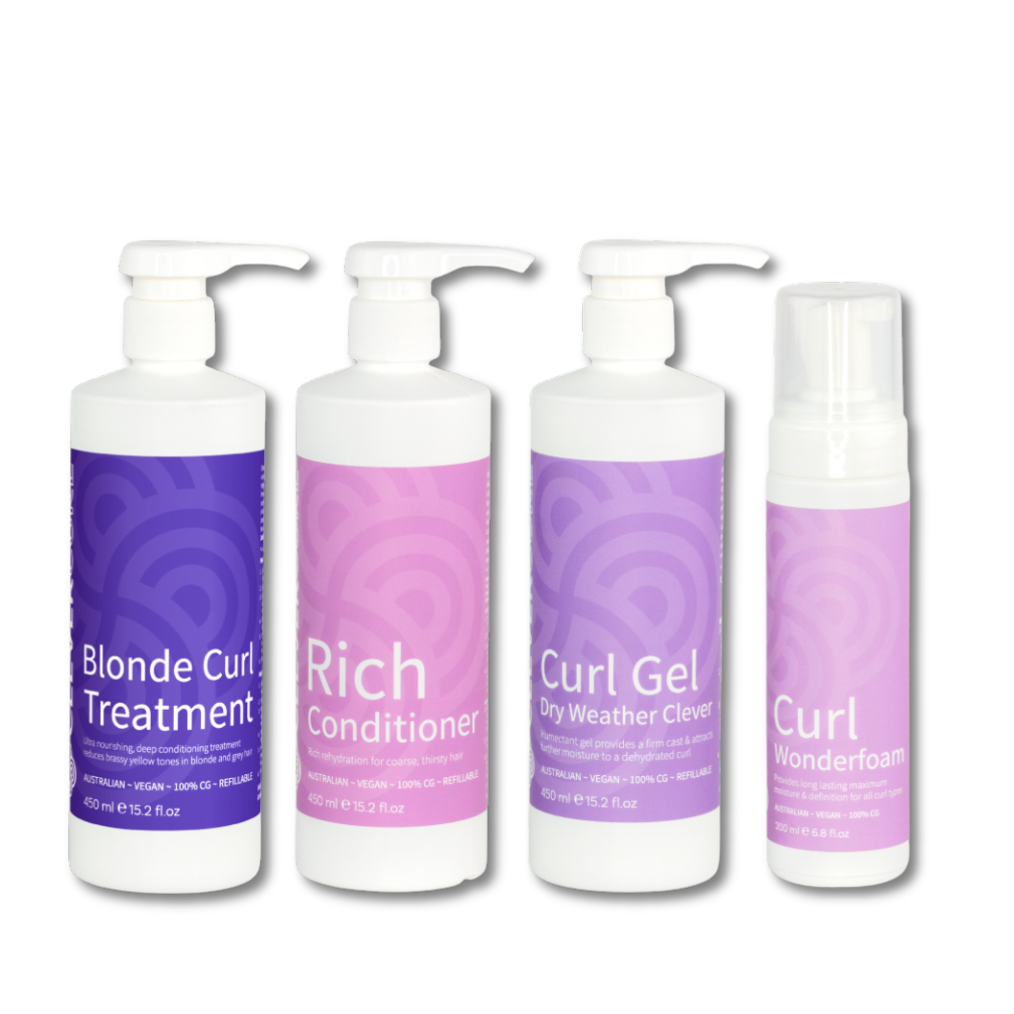 Clever Curl Blonde Treatment, Humid Weather Gel, Rich Conditioner and Wonderfoam Quad