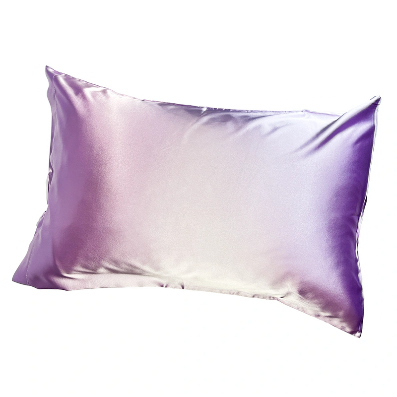 Silky pillowcase with gradient purple and white color on a white background