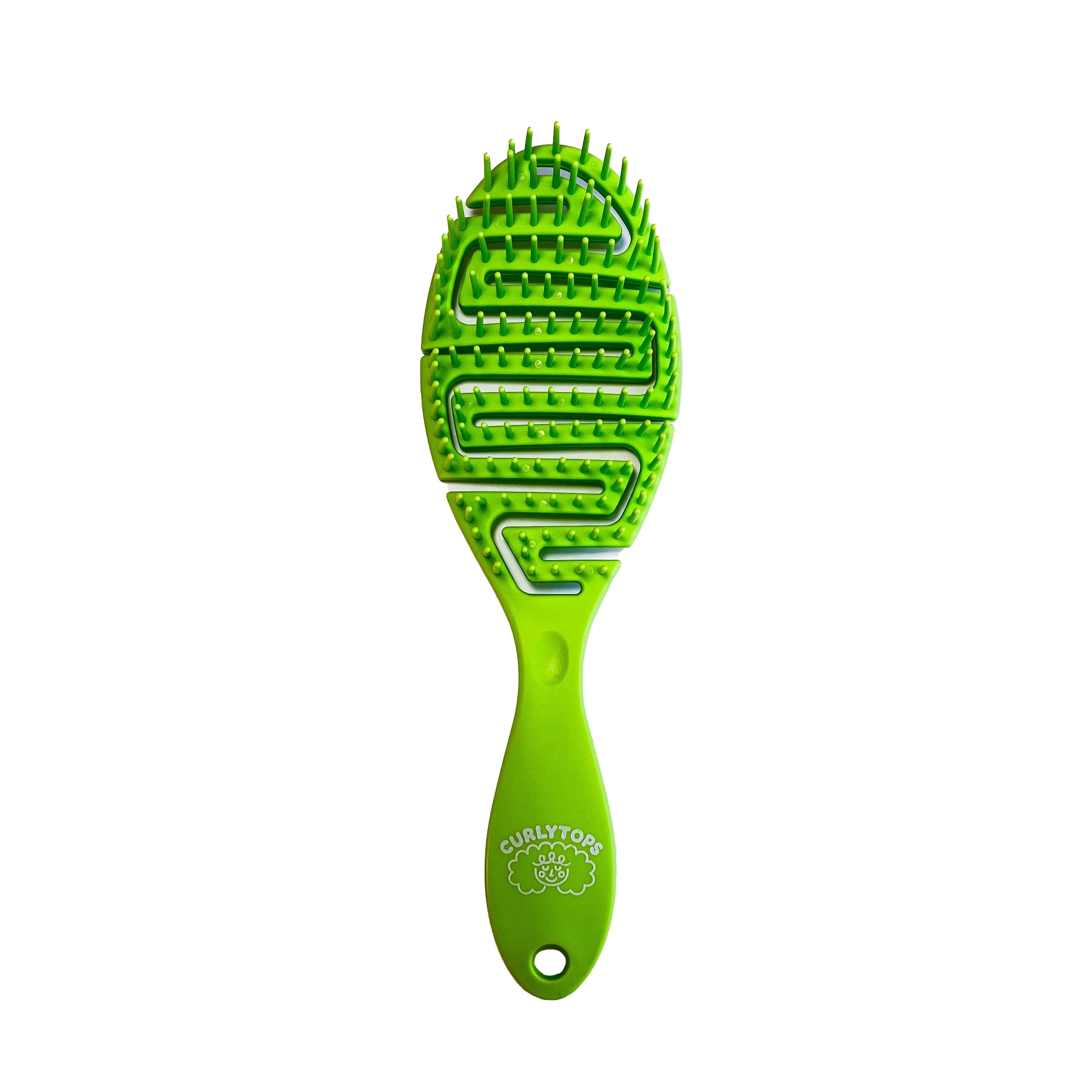 Green  curly hair brush on a white background