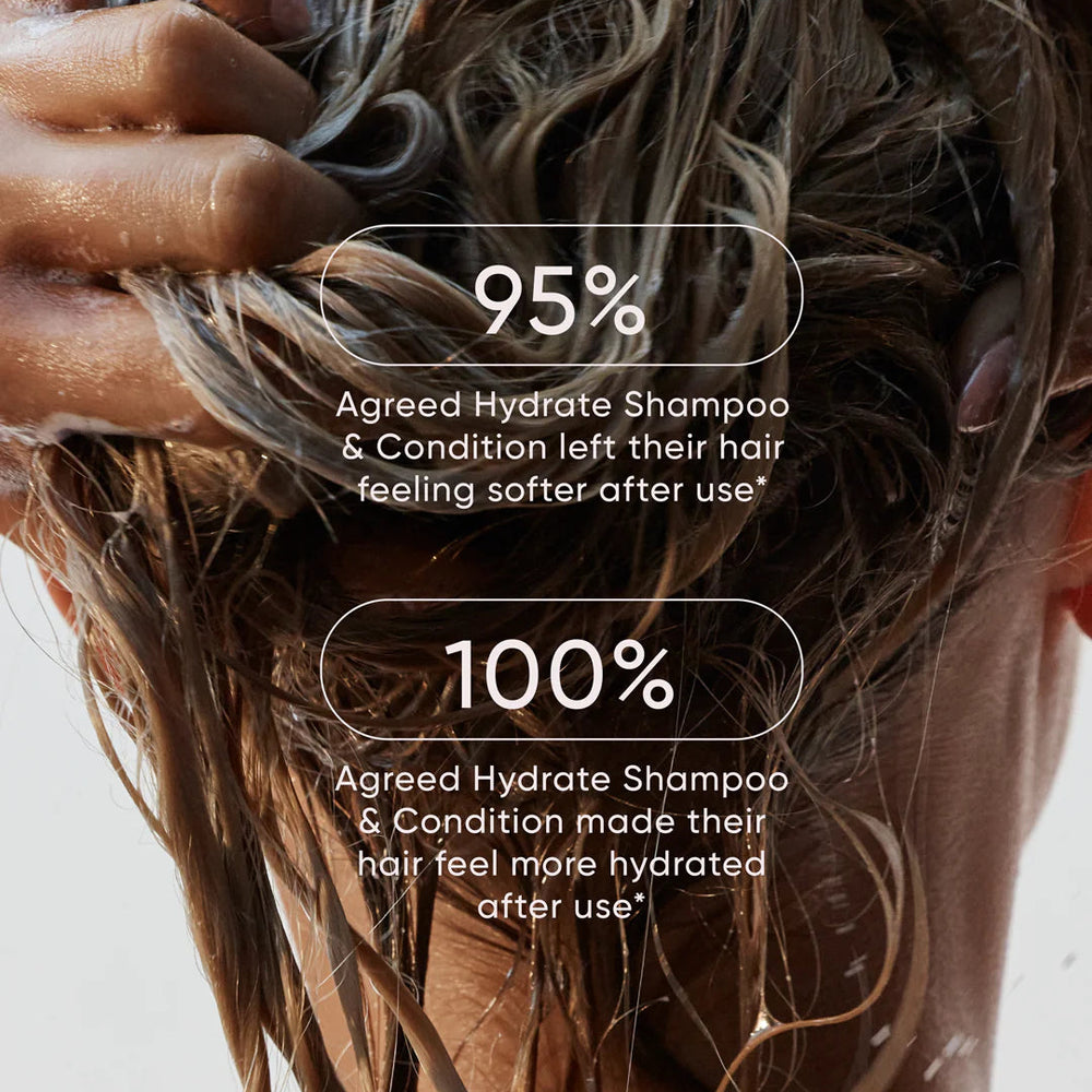 Person holding wet hair with text about shampoo and conditioner effectiveness