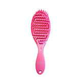 Pink curly  hairbrush on a white background