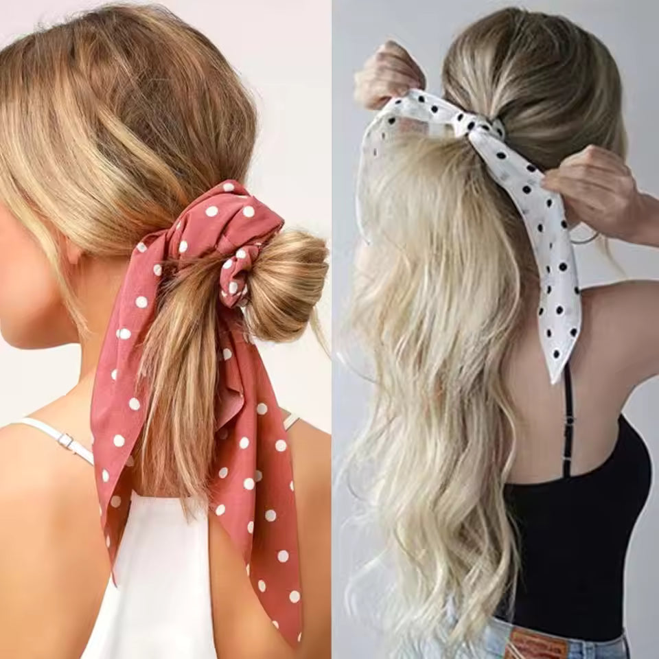 Yellow Floral Dot Satin Scarf Scrunchie