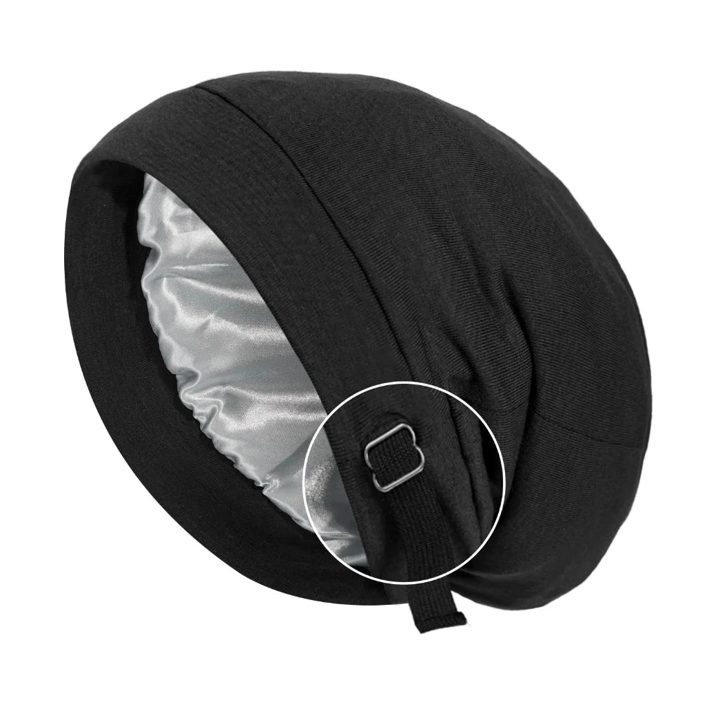Satin-Lined Sleep Bonnet Black