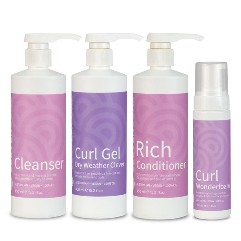 Clever Curl Cleanser, Dry Weather Gel, Rich Conditioner and Wonder Foam Quad - Haircare Superstore