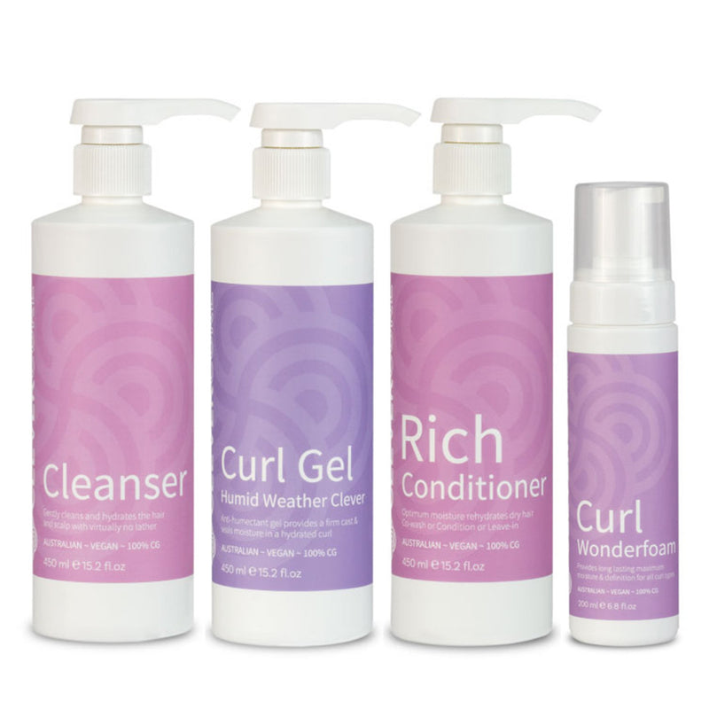 Clever Curl Cleanser, Humid Weather Gel, Rich Conditioner and Wonder Foam Quad - Haircare Superstore